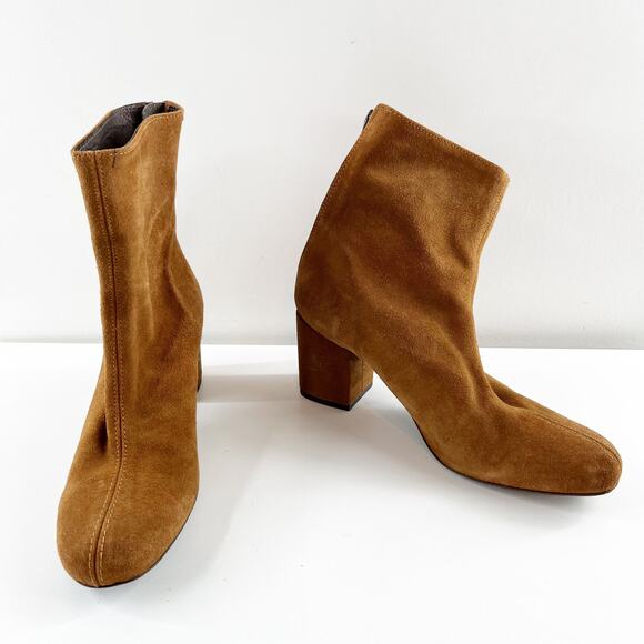 Free People Cecile Square Toe Block Heel Back Zip Suede Ankle Boots Brown 9.5 - Picture 8 of 12